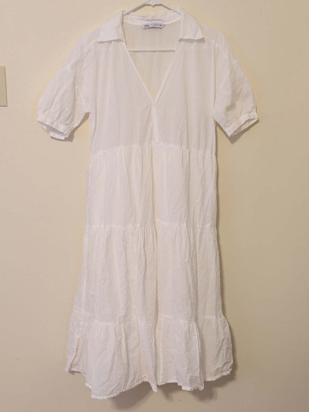 Classic White V-Neck Tiered Midi Dress